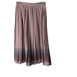 Vintage 70s Luv‎ Knit Pleated Skirt Pink Side Button Gradient Ombre Wool Blend